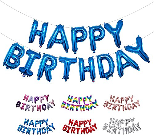 Blue Happy Birthday Balloons 16 Inch Foil Letter Banner Balloons Self Inflating for Birthday Decorations