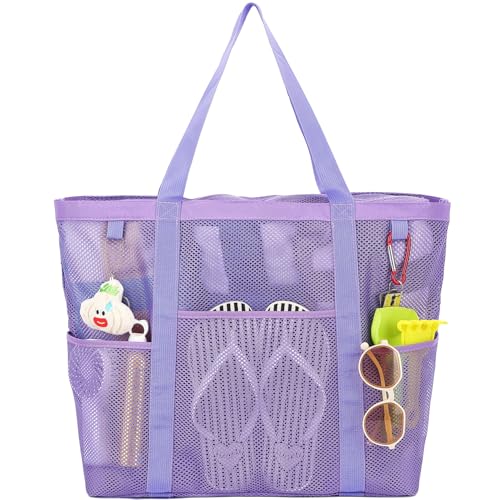 Image of Fammart Large Mesh Beach Bag for Women, Oversized Beach tote Swim Pool Bag