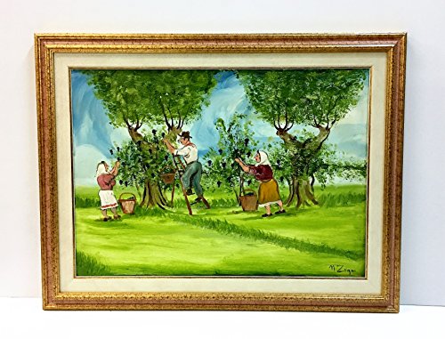  Daniele Farinella Dipinto Olio su Tela con Cornice,autore Nino Zagni,Soggetto Raccolta dell\'uva,cm66x86