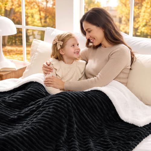 Image of BEDELITE Soft Sherpa Throw Blanket for Couch, Fluffy Gift, Black, 50x60