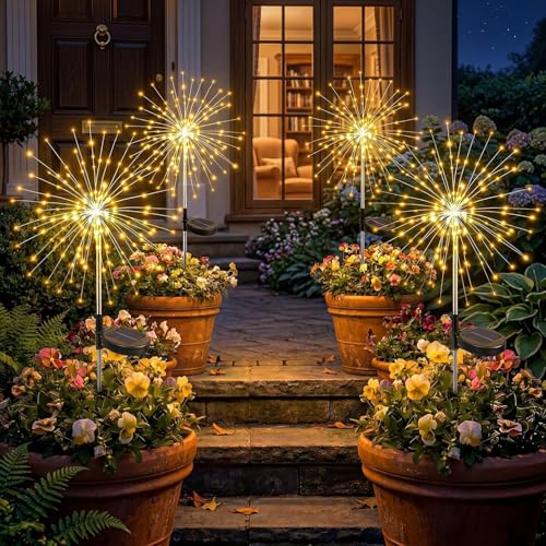 Fairdeer Solar Firework Lights Outdoor 4 Pack, 120LED Solar Starburst Garden Lights with 8 Modes, Waterproof Decorative Sparkle Light for Backyard, Garden, Patio Lawn Landscape & 4th of July Decor by Fairdeer - Used condition - US$27.59