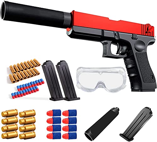 Zhangbin Shell Ejection Soft Bullet Toy Gun, 2022 New EVA Soft Elastic Toy Guns That Look Real, Manual Loading Soft Bullet Gun, Exercise Children's Hand-Eye Coordination (Black-Red)