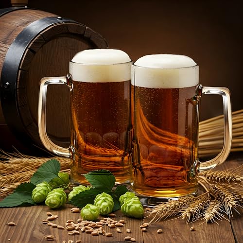 Image of CELLO Classic Glass Beer Mug with Handle Set of 2 Pcs, 330 ml Transparent | Freezer & Fridge Safe, Durable Leadfree Dishwasher Safe Toughened Glass Mug for Serve Beer, Cocktail Mocktail & Beverages
