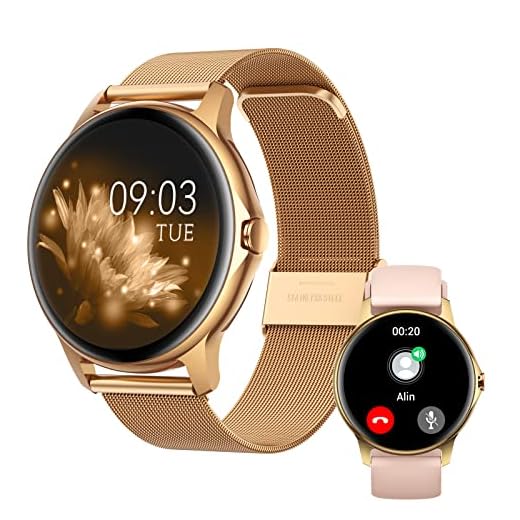 Reloj Inteligente Mujer con Llamadas y Whatsapp, Parsonver 1.28" Smartwatch Impermeable con Bluetooth, Seguimiento del Menstrual, Pulsómetro, SpO2, Monitor Sueño, Correa de Metal y de Piel