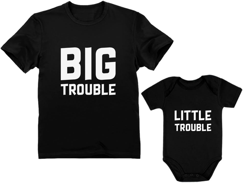 Tstars Dad & Baby Matching Set Big/Little Trouble Funny Father's Day Gifts For Dad