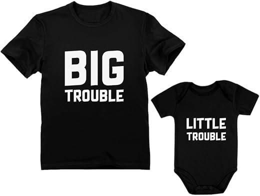 Dad &amp; Baby Matching Set Big/Little Trouble Funny for Dad