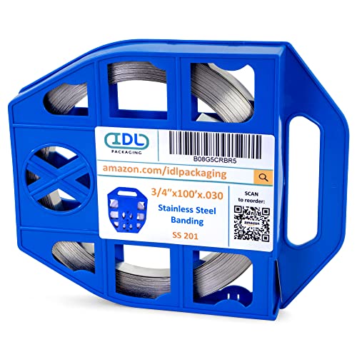 IDL Packaging 3/4" x 100' x .030" Stainless Steel 201 Banding in Plastic Self-Dispensed Case - Highest Break Strength and Shock Resistance Banding - Excellent for Extra Cold Environments