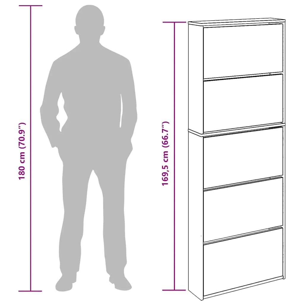 Armario zapatero con espejo moderno con 5 compartimentos plegables, 63 x 17 x 169,5 cm, montaje en pared, para 3-4 pares de zapatos por compartimento, almacenamiento elegante para el pasillo