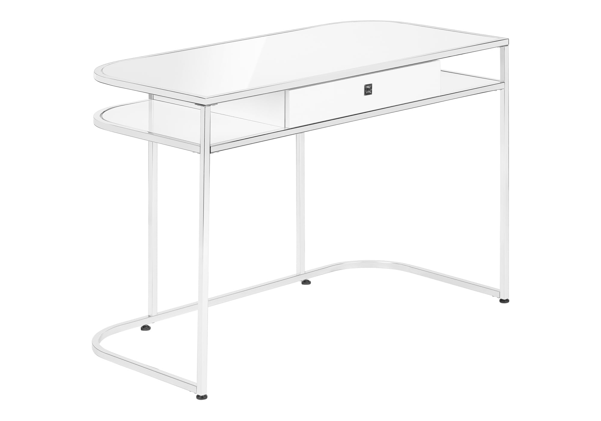Monarch Specialties Contemporary Home and Office - 1 Storage Drawer and 2 Open Shelves Computer Desk, 48" L, Glossy White | Chrome