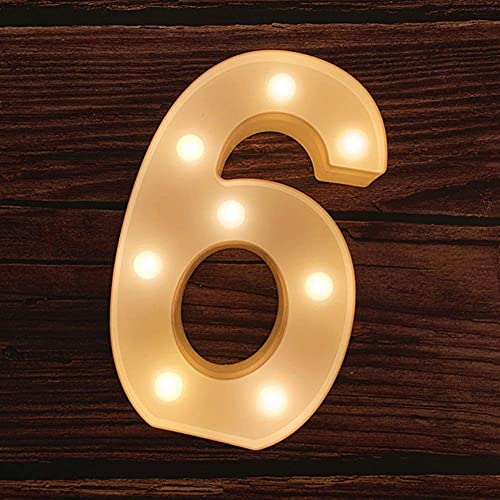 Image of Marquee Number 6 LED Light Lamp | Warm White Night Light | Battery-Operated Decorative Number for Home, Birthday, Wedding, Party & Anniversary Decor