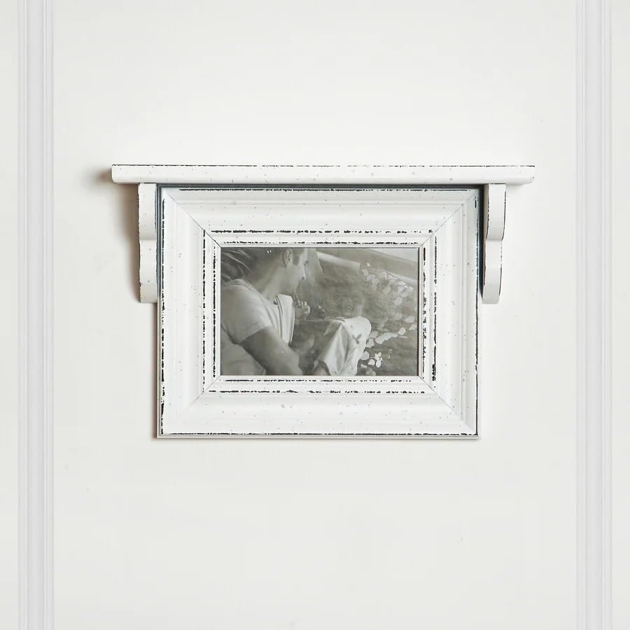 Image of Photoframe with wooden shelf for Home Office Bedroom Decor - White