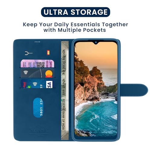 Image of KIVANO LUXE Compatible for CMF by Nothing Phone 2 Pro 5G Luxury Handmade Leather Magnetic Flip Folio Case | Card Holder & Kickstand | Slim Protective Cover | Unisex - Blue
