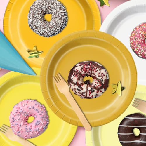 Image of CMUSKO Yellow Birthday Decorations - 60pcs Light Yellow Plates and Napkin Gradient Disposable Tableware for Birthday,Baby Shower,Wedding