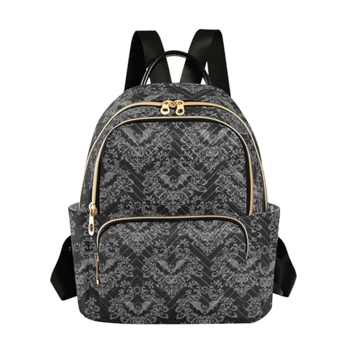 Image of Women Fashion Backpack Purse Goth Bats Black Rucksack, S | Casual Lightweight Quilted Daypack Ladies Bag for College Travel Work