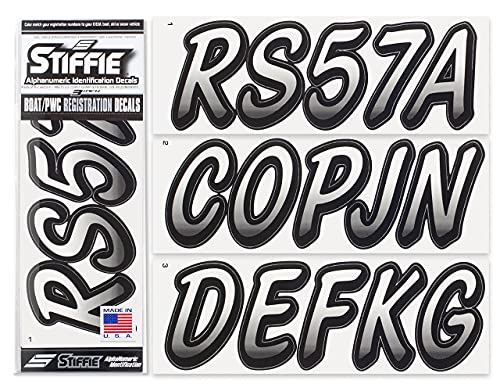 Image of Stiffie WHIPLINE 3 inch Alpha-Numeric Registration Identification Numbers Stickers Decals for Boats & Personal Watercraft (Transparent /Black)