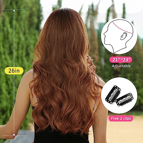 OUFEI Ombre Ginger Wigs with Bangs for Women Long Wavy Wig Natural Synthetic Hair Heat Resistant Wigs for Daily Party Cosplay Wear - Image 4