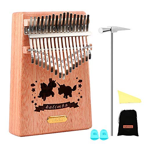 QStyle Kalimba 17 Key Thumb Piano Include Tuning kit Hammer and Study Instruction & Simple Sheet Music Suitable for kids Adult Beginners, Professionals - Perfect Christmas Halloween Gift (unicorn)
