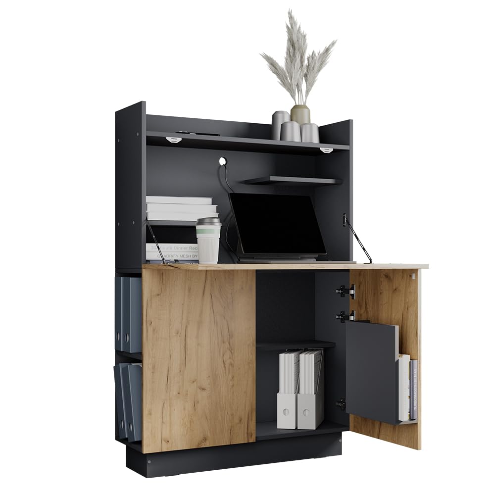 Vicco Escritorio Secretario Alena, Antracita/Roble Dorado, 85 x 28.6 cm, Apto para Montaje en Pared para un Uso Que Ahorra Espacio