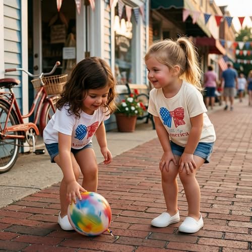 Image of Kids Toddler Girls 4th of July T-Shirt Coquette Bowknot Patriotic USA 250 American Flag Independence Day Top