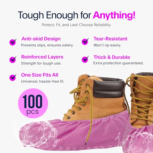 Image of Blue Shoe Guys Premium Disposable Boot & Shoe Covers Booties | 100 Pack | Durable, Non-Slip, Non-Toxic, Water Resistant, Recyclable Protectors for Indoor & Outdoor | Large Size Fits Most Shoes