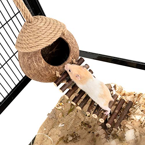 Andwe Coconut Bird Nest Hut With Ladder For Parrots Parakeet Conures Cockatiel thumb #3
