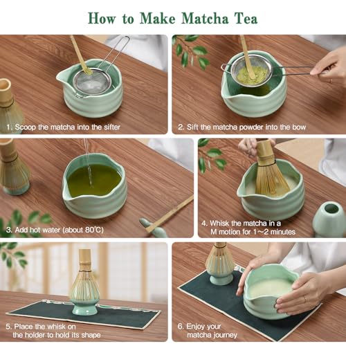 Matcha Besen Set Matcha Kit: 7 Stück Matcha Set mit Matcha Schale, Matcha Besen, Matcha Besenhalter, Schaufel, Sieb, Japanische Teezeremonie, Matcha Tea Set, Geschenk für Matcha Teeliebhaber (Grün)