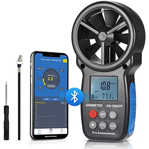 AIOMEST AI-100APP Bluetooth Digital Anemometer Handheld Wind Speed Meter for Airflow Speed Wind Temperature Wind Cooling Tester with Phone Tablet Cover
