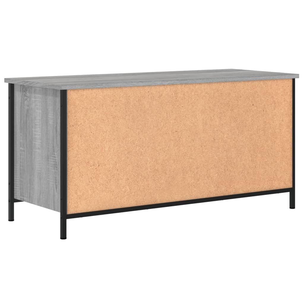 Mobile TV grigio rovere sonoma 100 x 40 x 50 cm, in plastica a base di legno, 4 ripiani aperti, piedini in ferro, stabile e resistente all'umidità, ideale per riporre DVD