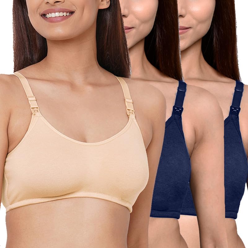 Image of Inner Sense Organic Cotton Bamboo Nursing Bra for Women I Non Padded Feeding Bra with Keyhole Back Design I Wire Free Maternity Innerwear with Full Coverage
