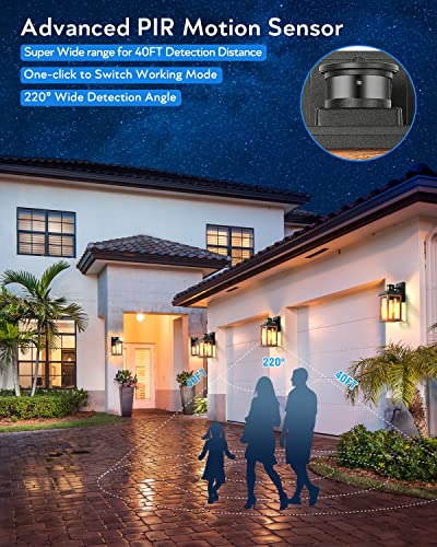 Image of VIANIS Motion Sensor Outdoor Light, Dusk to Dawn Outdoor Lighting for House | Anti-Rust, Weather Resistant, Farmhouse Wood Grain Garage Lights, Lantern Wall Mount, Waterproof Porch Sconce for Entryway
