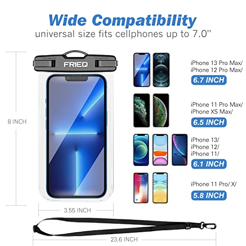 Frieq Waterproof Phone Pouch Bag - 2 Pack, Universal Ipx8 Waterproof Phone Case Dry Bag With Lanyard For Iphone 14/13/ 12/11 Pro Max Samsung Galaxy S22 S20 And More Up To 7" (Black And Pink) #TOP2