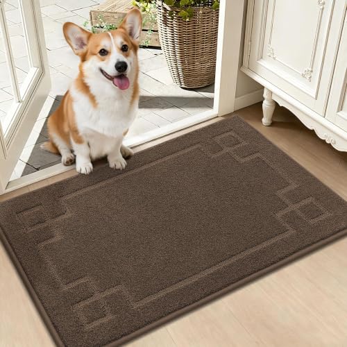 Image of BEQHAUSE Door Mat 20 inch x 32 inch, Non-Slip Door Mats Indoor Washable, Brown
