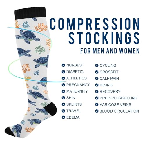 Image of Pigsaly Various Forms Sea Turtle Women's Knee High Socks Blue Ocean Waves Compression Socks Unisex Casual Athletic Tube Sock Outdoor Sport Socks For Running Hiking Travel