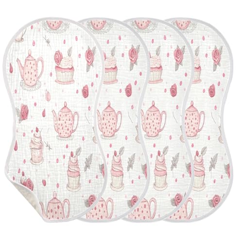Cups and Strawberries Burp Cloths Cotton Baby Washcloths,Large 22x11in Burping Cloth Absorbent and Soft for Newborn Baby Boys and Girls,2 Pack3