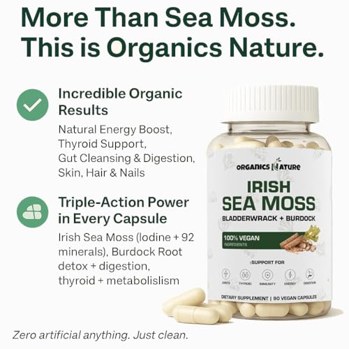 ORGANICS NATURE Irish Sea Moss Capsules 45 Servings | High Potency Seamoss Pills | Dr. Sebi Approved Sea Moss for Energy 90 Vegan Capsules - Image 7