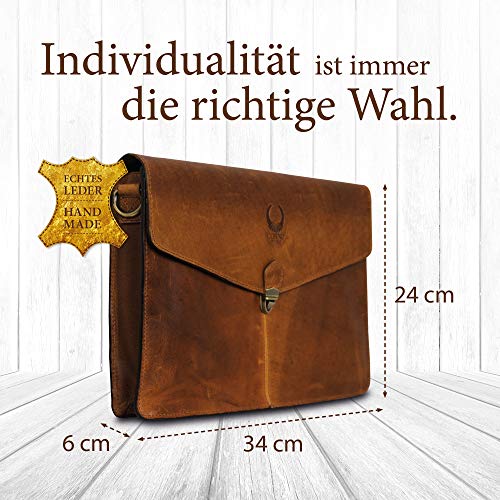 Sac cartable multipoches en cuir marron avec compartiment PC 14"