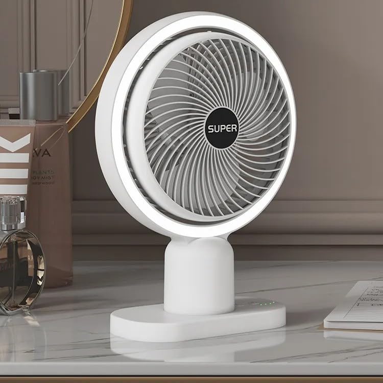 Image of 4000mAh High Speed ๐๐๐๐ก๐๐ซ๐ ๐๐๐๐ฅ๐ Table Fan for Home, ๐๐ฌ๐๐ข๐ฅ๐ฅ๐๐ญ๐ข๐ง๐ ๐๐๐ง with ๐๐๐ ๐๐ข๐ ๐ก๐ญ | ๐๐๐ ๐๐๐ซ๐ฌ๐จ๐ง๐๐ฅ Fan, ๐ ๐๐ฉ๐๐๐ (F0 - White)