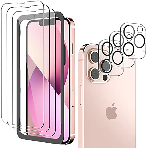 omitium 6 Pièces Verre Trempé pour iPhone 13 Pro Max, 3 Pièces Caméra Arrière Protecteur iPhone 13 Pro Max et 3 Protecteur D'écran et avec Cadre d'Alignement 9H Dureté Film Protection Écran vitre Cover