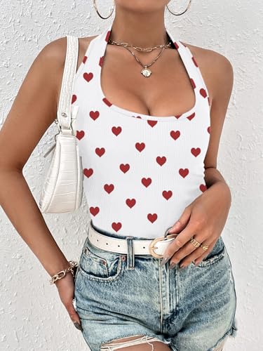 Image of Ekouaer Women Halter Top Backless Scroop Neck Slim Stretchy Ribbed Knit Camisole Crop Tops S-XXL