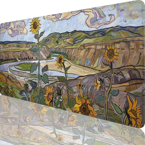 Gris Tapis de Souris Tournesol Tapis de Souris XXL 700x300x3 mm Grand sous Main Bureau Gaming Accessoire, Lavable Mouse Pad avec Bords Surpiqué, Base en Caoutchouc Antidérapante pour Bureau 58-Oi