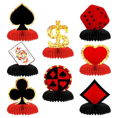 Bubaxuce Ensemble De 8 Pièces pour Fête D’Anniversaire Thème Casino Décorations Poker Décor De Table en Nid D’Abeille Centres De Table Symboles De...