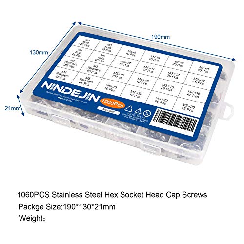 NINDEJIN M2 M3 M4 M5 Hex Socket Head Cap Screw Bolts Nuts and Washer Assortment Kit, 1060 PCS Black Machine Screws Set, 12.9 Carbon Steel Metric Small Parts with 4 Pieces Allen Wrenches - Image 7