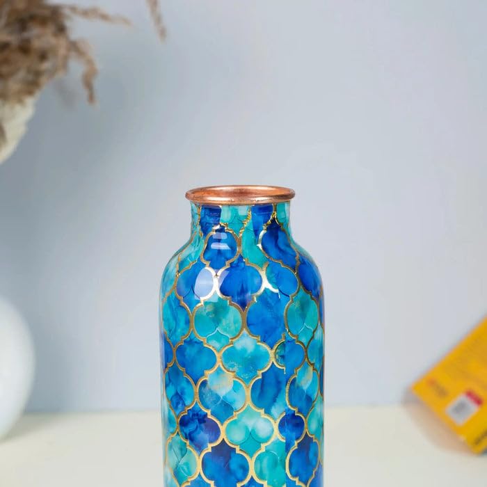 Image of DI: Decorative India 100% Pure Copper Water Bottle | Leak Proof, Durable & Rust Proof | Non-Toxic & BPA Free Bottles | Eco Friendly Water Bottle (900 ml) Royal Blue