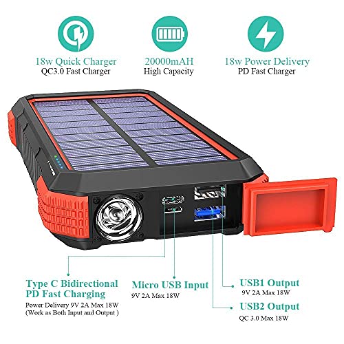 20,000Mah Pd Solar Charger Foldable-Orange Plus 20,000Mah 18W Solar Charger 10W Wireless Power Bank-Red #TOP6
