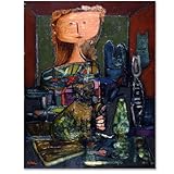  EYEZER Tableau cubisme peinture cubisme célèbres tableaux Impression sur toile cubisme Woman with a Cat Image sur Toile affiche abstraite decoration murale pour salon 30x40cm(12x16in) Sans cadre