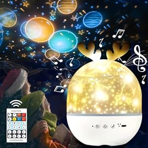 Bébé Veilleuse Projecteur,SIMSPEAR Lampe de Projecteur avec 8 Chansons,6 Films de Projection,LED Enfant Veilleuse Lampe Musicale et Lumineuse 360°Rotation pour Noël,Anniversaire pour Enfants