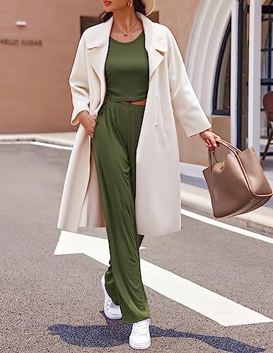 Image of Ekouaer Women's 3 Piece Lounge Set Pajama Long Sleeve Cardigan Sleeveless Top Pants Sweatsuit S-XXL