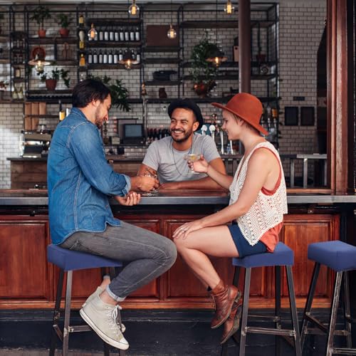 Image of YISUN Stool Covers Rectangle - 4 Pack Stretch Waterproof Saddle Seat Cover Counter Bar Stools Bar Chairs Covers Kitchen Island Chairs Cushion Protector (4, Navy Blue)