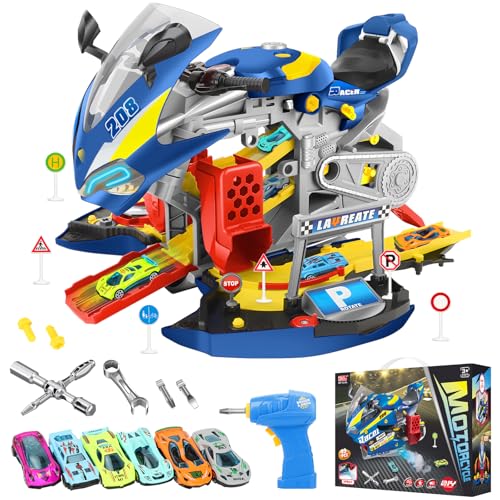 BuntWunder Werkzeugkoffer Kinder, Werkzeug Schrauben Set Kinder mit Elektrische Bohrmaschine, Licht Sound & Reparatur & simuliertem Rennen, Rollenspiel Spielzeug Ab 3 4 5 6 7 8 Jahre Jungen MäDchen