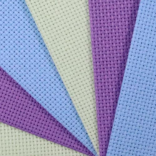Image of KCS 4 /6 pc of 12 inch x 18 inch(30cmx45cm) 16 Count Cotton Aida Cloth Cross Stitch Fabric (6 pc,Light Green+Lavender+Light Blue)